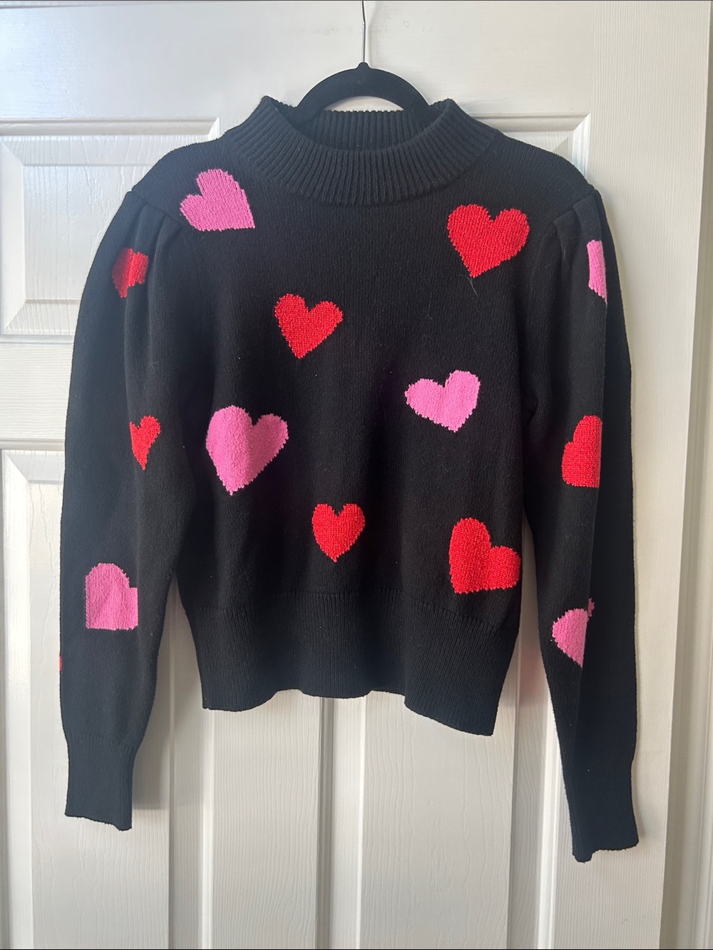 kate spade Black Mock-Neck Sweater with Pink & Red Hearts
